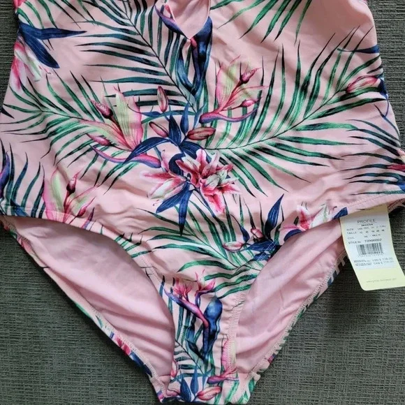 Profile by Gottex Tropical pink Women's One-Piece 3 ring floral Swimsuit size 12